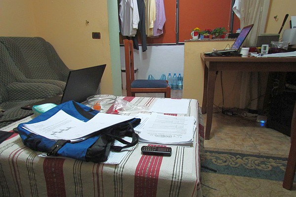 my "desk" and the table hold my papers for grading