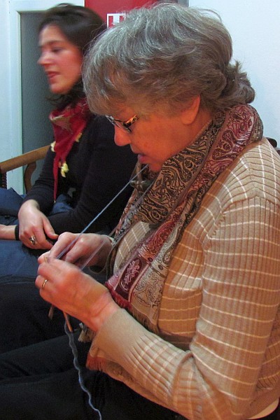 Elsie is learning a new way to knit