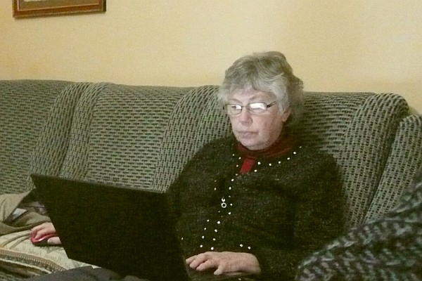 Elsie is working at home on her computer, too