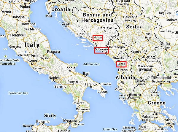 map of the Balkan countries, Italy and Greece