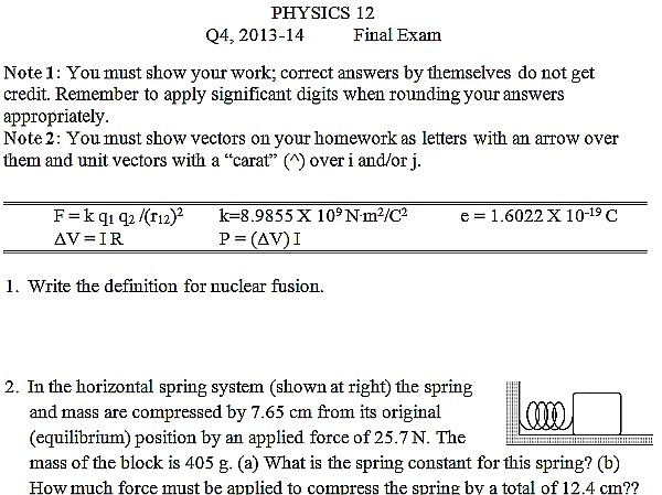 physics Q4 final exam