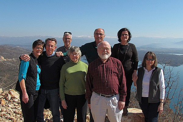 the older teachers and staff also pose