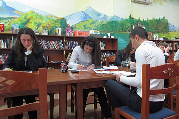 several students working on their finals