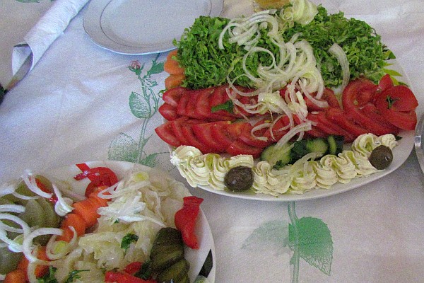 in additon to chicken, we ate salad and pickled vegies
