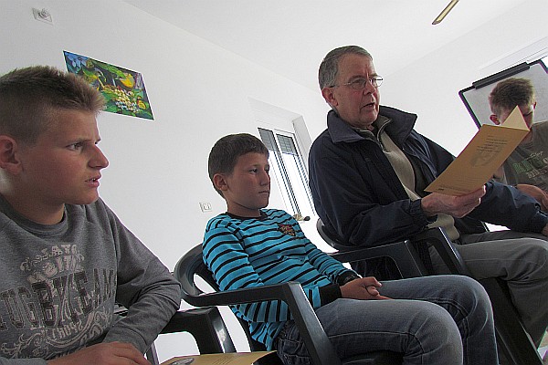 Allen and the two sons of the village family