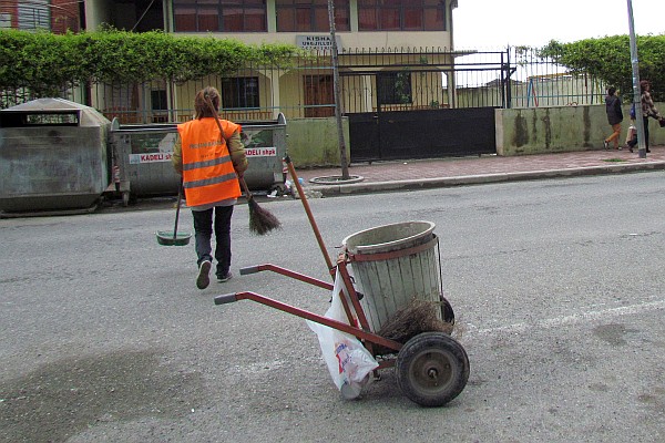 street sweeper working in the morning