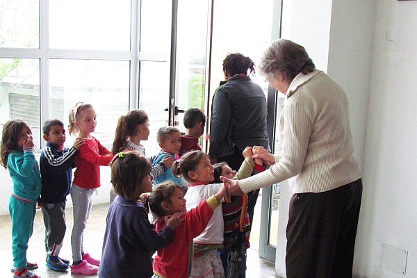 lining up to go back to the classrooms