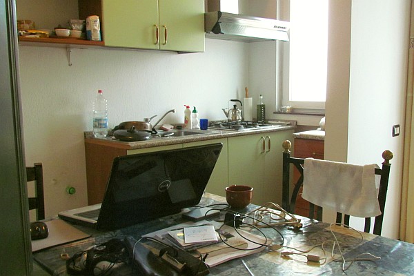 the sink, stove and table