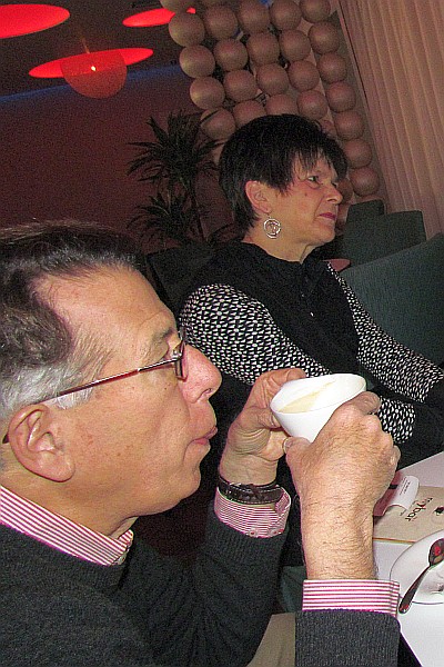 Phil and Betsy Moyer drinking coffee at My Bar