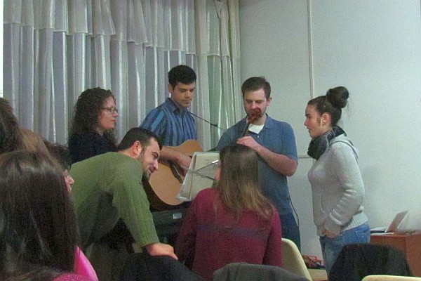 the praise band plays gathering music