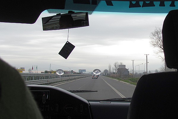 in ther mioni-bus on the expressway to Tirana