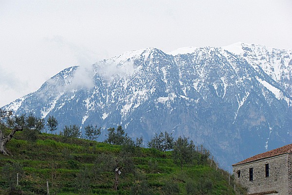 telephoto view of the distant mountains