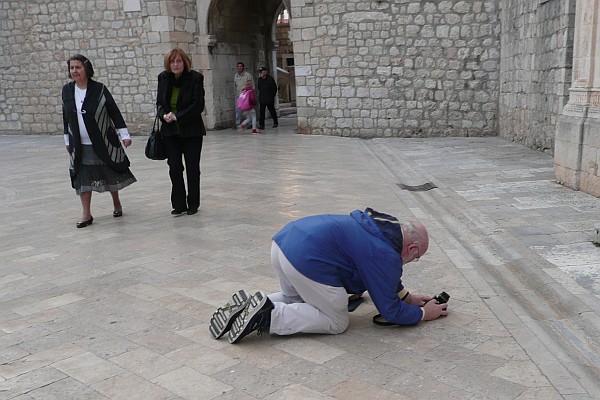 Elsie captured me kneeling up close to a church for a long  photo