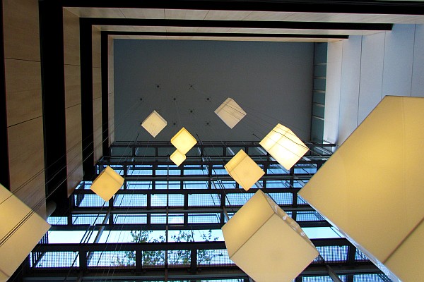 artistic light presentaiton in the indoor lobby/plaza of the hotel