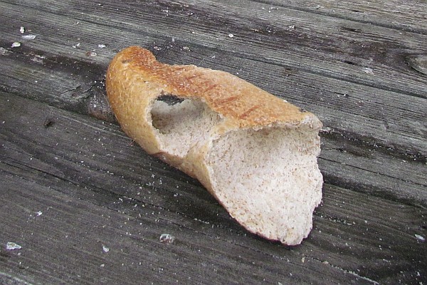 old bread loaf with center eaten out