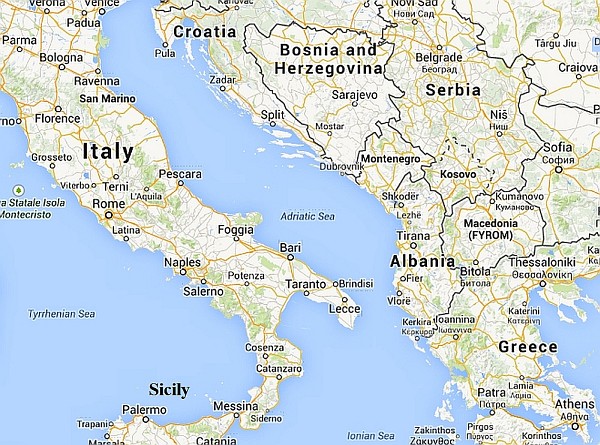 map of the Balkans and Italy
