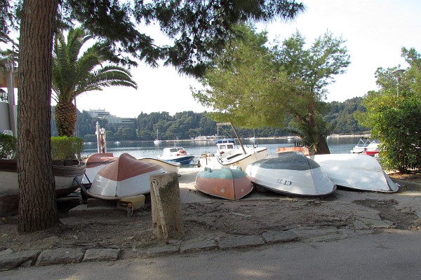boats on land at Cavtat, Croatia, waiting to be launched