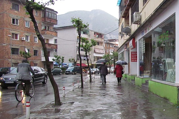 rainy day on the street outside our apartment