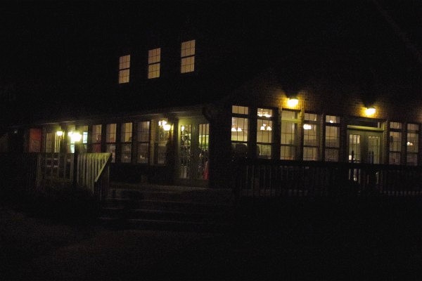 a building at night