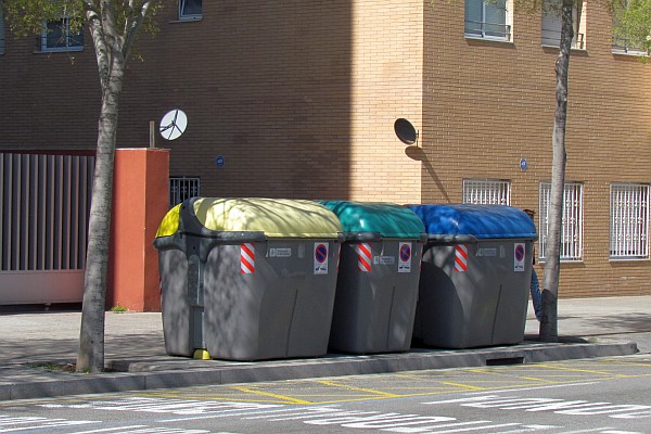 recycling pins by the side of the street