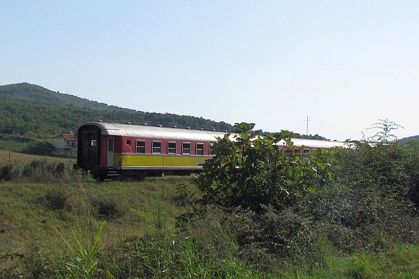 catching an Albanian train as we head east from Tirana