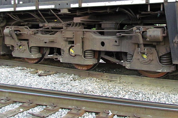 close-up of wheels on engine