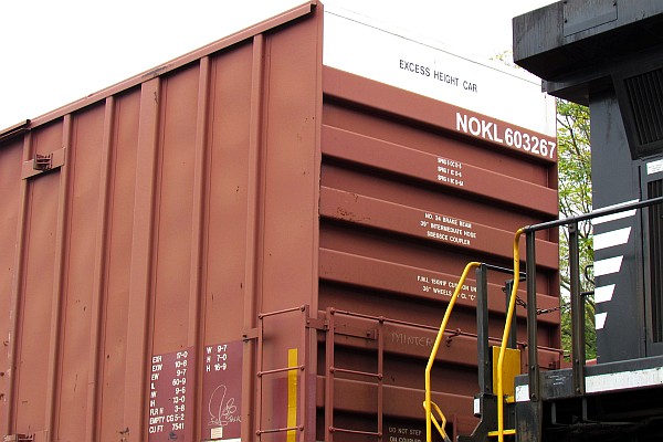 close-up of an excess height boxcar