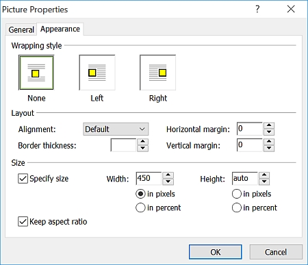 Picture Properties dialoue box