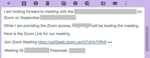 sample email invitation to Zoom